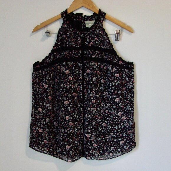 Anthropologie Maeve Floral Crochet Lace Halter Blouse Top Black Size Medium - Picture 4 of 16